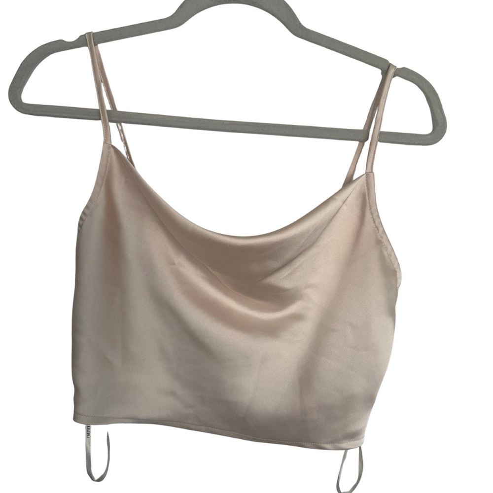 Forever 21 Women’s Satin Cowl Neck Crop Top with Adjustable Straps – Size Small